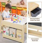 OOOK 4 in1 Kids Table and Chair Set with Storage Drawer and Book Rack | Wood Kids Craft Table with Whiteboard, Blackboard, Detachable Tabletop, Activity Table for Classroom