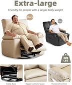 GarveeHome Oversized Rocker Swivel Recliner Chair - PU Leather Extra Wide Manual Recliner for Adults, Large Lazy Chair with 1.5X Sponge Comfort Arm and Back for Living Room, Bedroom