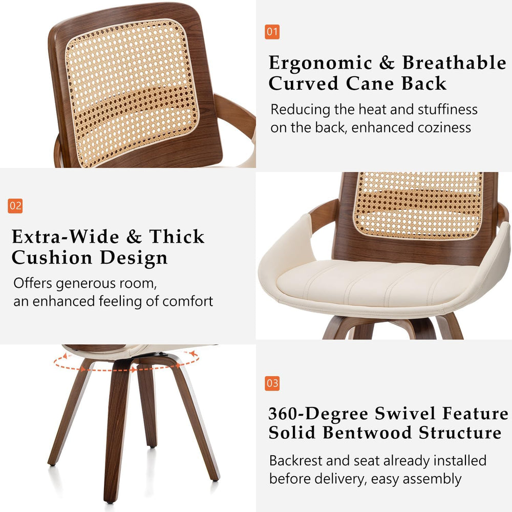 Set of 2 Swivel Dining Chairs - Kitchen Swivel Chairs with Bentwood Frame wit...