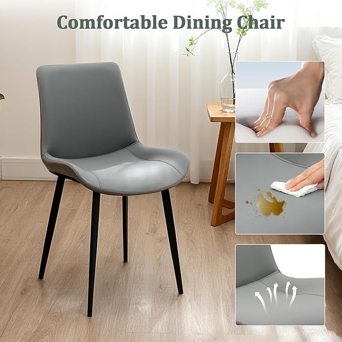 Dining Chairs, Modern PU Leather Dining Room Chair with Sturdy Metal Legs, Upholstered Seat Dinner Chairs Accent Side Chairs for Indoor Kitchen Living Room (Light Grey & Dark Grey, Set of 8)
