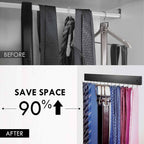 2-Pack Tie Rack Wall Mounted, Wooden Belt Hanger Tie Organizer for Closet with 28 Folding Hooks, Space Saving Tie Holder and Belt Rack for Closet Wall Mount, Black