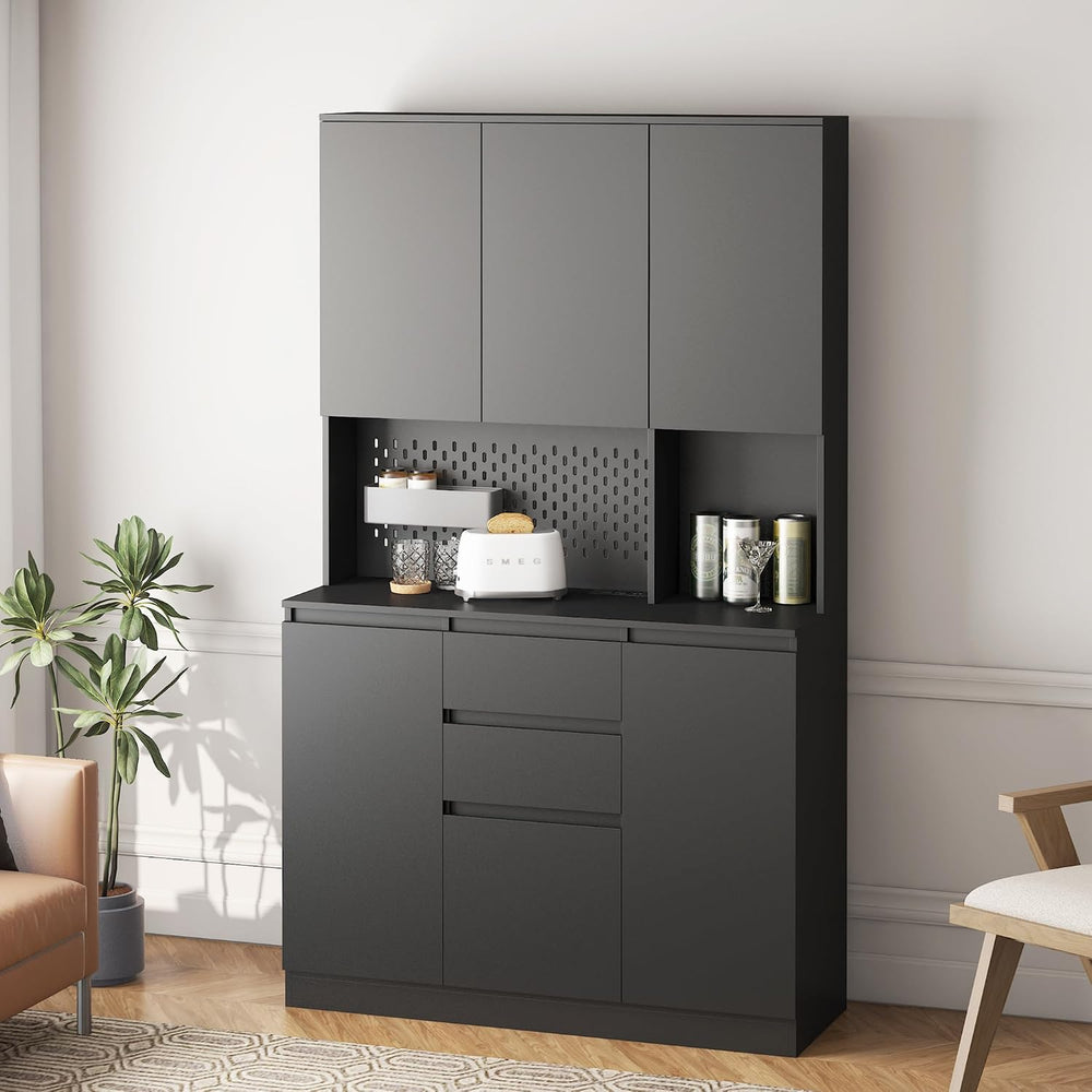 KEIKI 74'' Tall Pantry Storage Cabinet with Hutch, Adjustable Shelves...