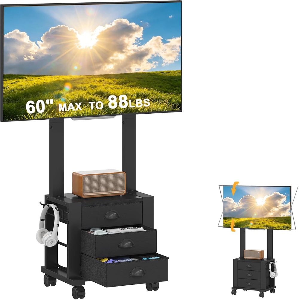 Rolling TV Stand with 3 Drawers for 23-60 Inch TVs with Storage | Hidden Stor...
