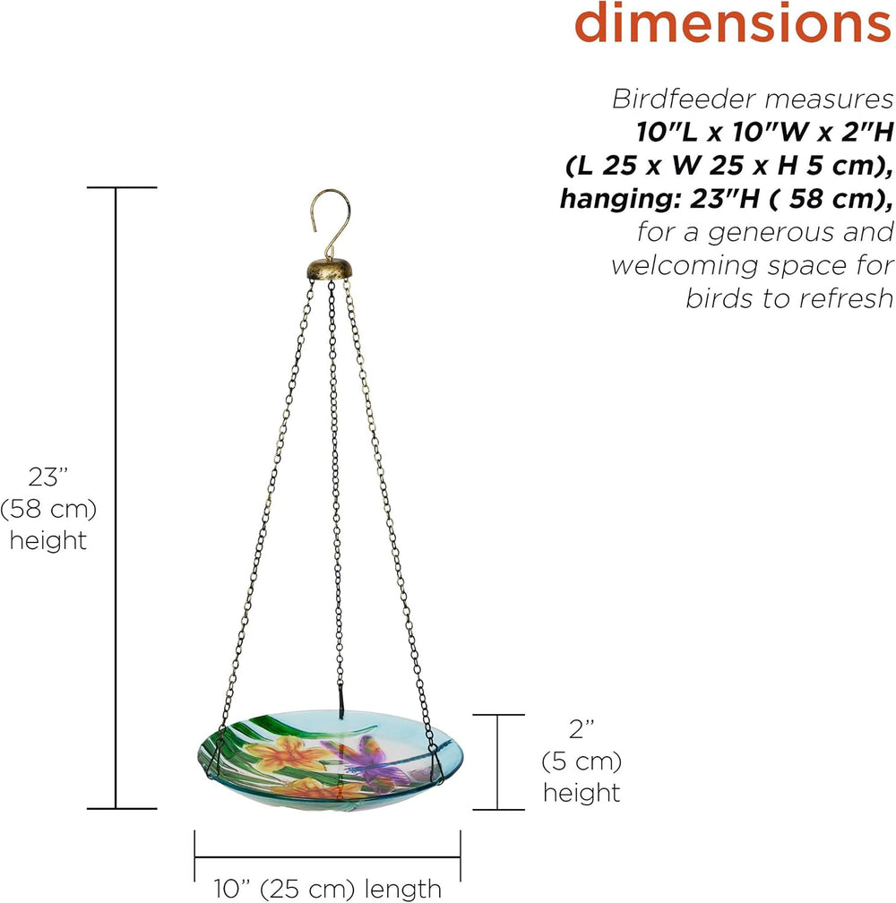Alpine Corporation KBD158 Outdoor Hanging Glass Bird Feeder and Birdbath, Flo...