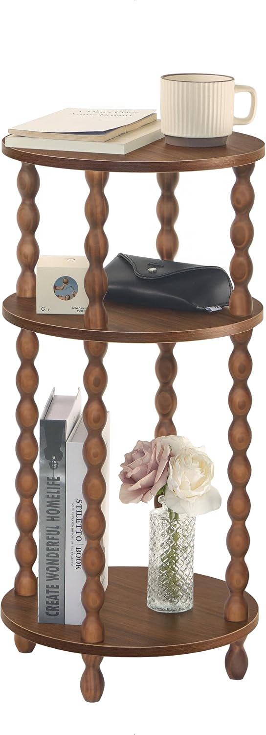 AWASEN Small Round End Table, Round Side Table with 3-Tier Open Shelf for Sma...