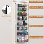 Over The Door Organizer, 8-tier Metal Door Organizer Hanging with Adjustable Baskets, Behind The Door Storage for Bedroom Closet Bathroom Pantry Cabinet Kitchen, Black
