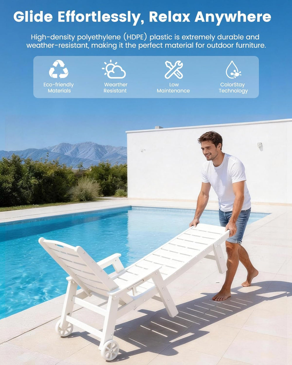FOOWIN Chaise Lounge Chair, HDPE Lounge Chair Outdoor with 5 Positions, Overs...