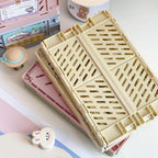 Small Pastel Plastic Storage Bins 2Pcs Foldable Pastel Crates Plastic Basket Colorful Storage Containers Baskets for Classroom Kitchen Office Bedroom Desktop Home Decor (Green 9.8" x 6.5" x 3.8")