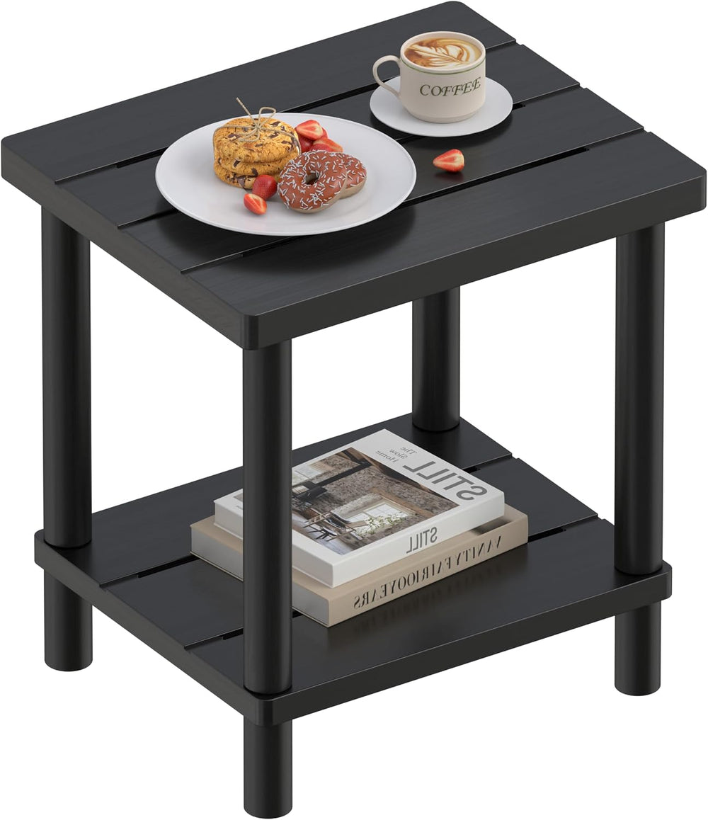 Outdoor Side Table with 2-Tier, Bamboo Small Patio Adirondack Tables | Black,...