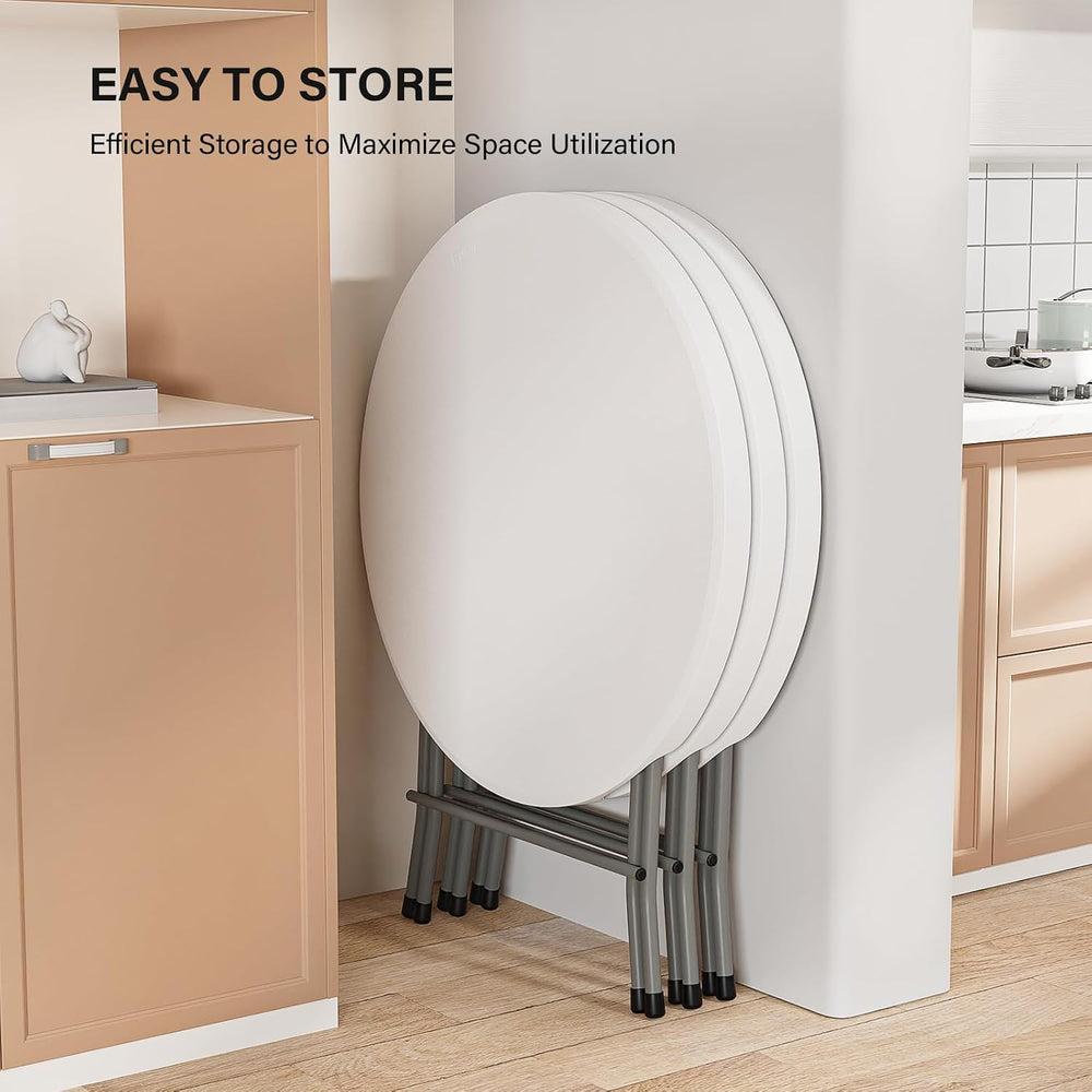 VINGLI 32" Round Folding Commercial Banquet Table, Portable Plastic Coff...
