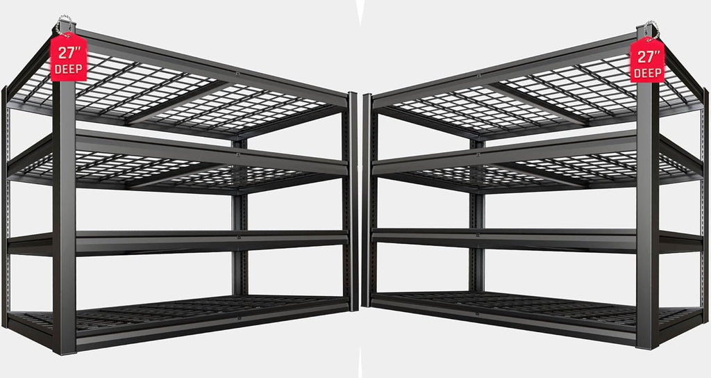 62" Wide Heavy Duty Garage Shelving Units, 27" D 4-Tier Deep Storage Shelves,Black Metal Garage Shelves,Steel Shelf,Large Storage Rack,Industrial Shelving for Shop, 62" W x 27" D x 62" H