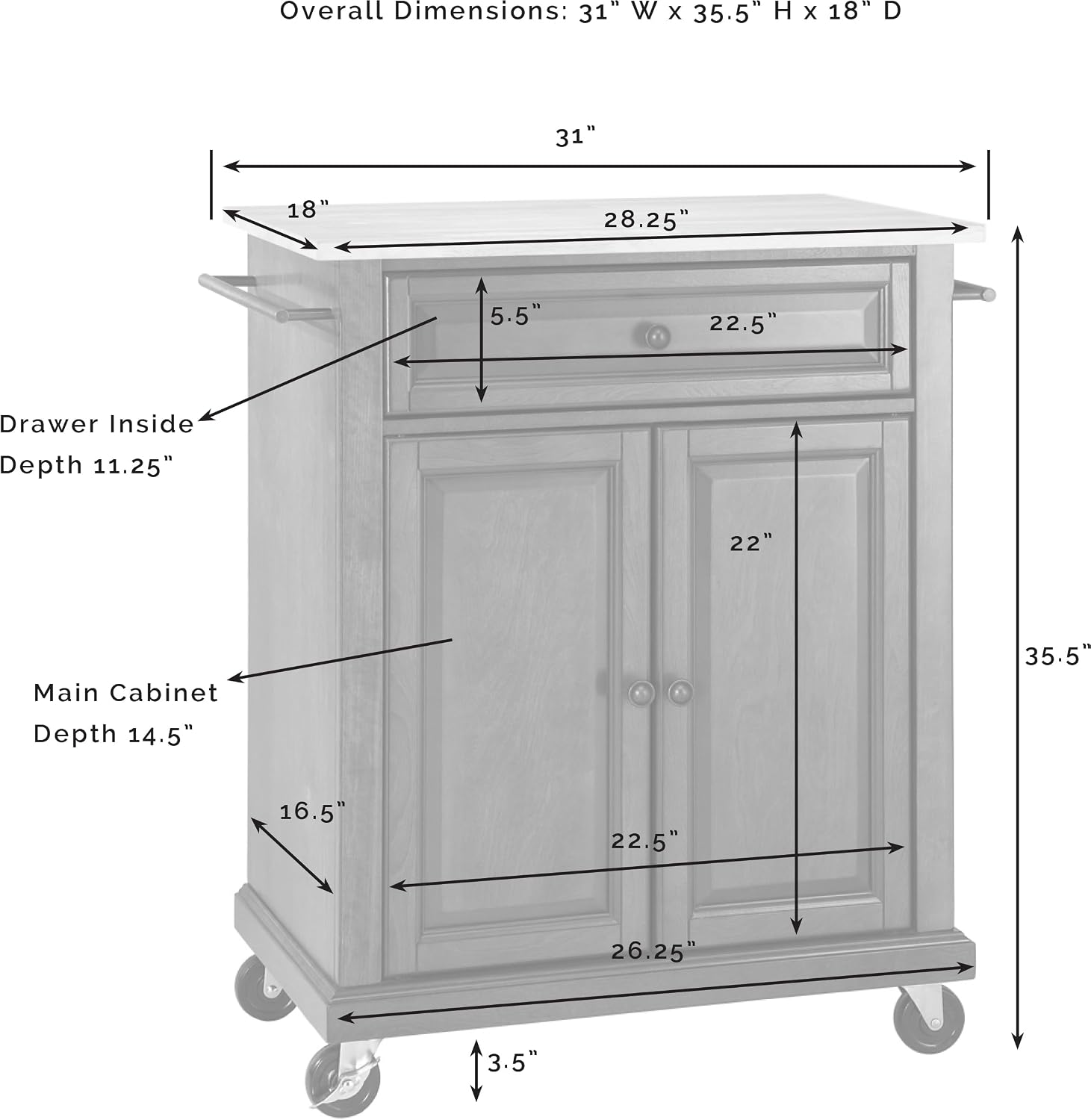 Crosley Furniture Compact Wood Top Small Rolling Cart with Shelves, Microwave Stand with Towel Rack, Mahogany
