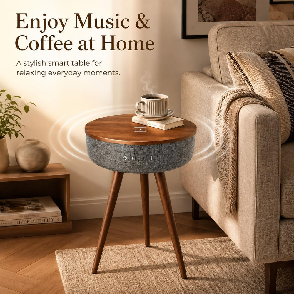 Smart Side Table with Wireless Charger, Modern Smart End Table with Speaker, ...