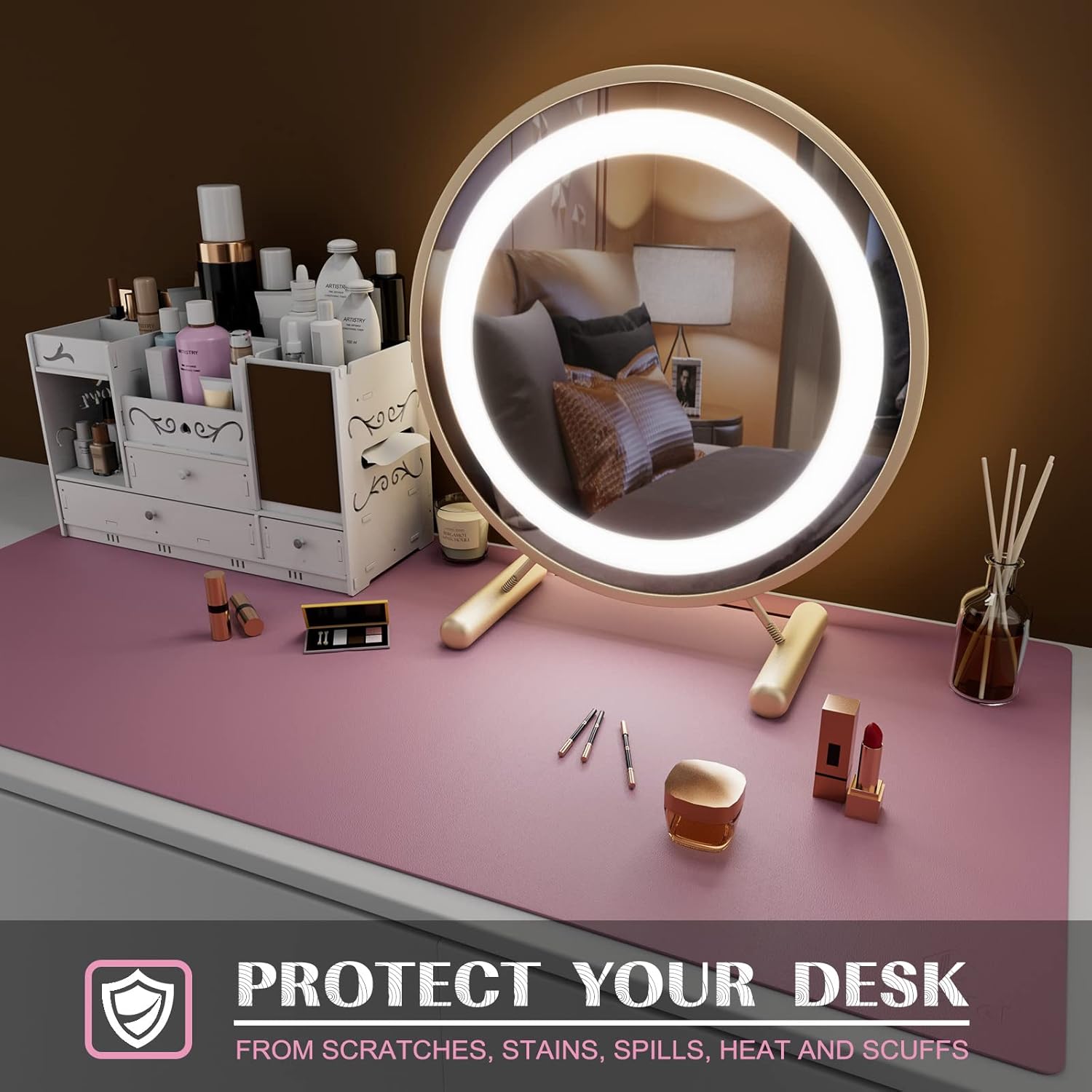K KNODEL Small Office Leather Desk Mat, Mouse and Keyboard Pad, Computer and Laptop Mat, Desktop Protector and Cover, Writing Pad and Blotter (23.6"x13.8", Purple)