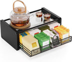 Tea Bag Organizer, Tea Organizer and Storage with Drawers, Divided Compartments Storage, Wooden Kitchen Organizers and Storage for Kitchen, Countertop, Office, Tea Station