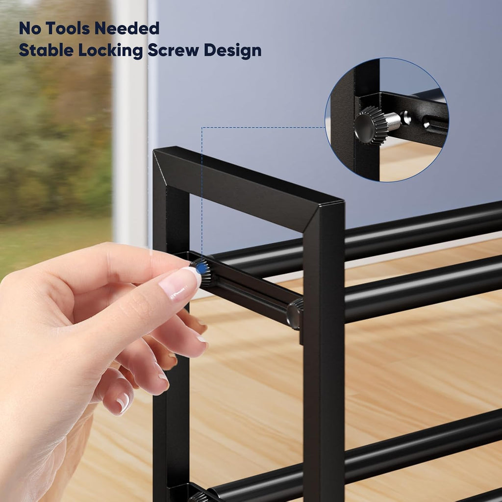 Abiglifty 2-Tier Expandable Shoe Rack,17"-33" Adjustable Shoe Rack for Closet,Metal Shoes Shelves for Front Door Entrance, Garage & Corridor, Free Standing Shoe Holders, Easy to Assemble,Black