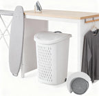 Large Capacity Laundry Basket with Wheels and Telescopic Handle - Ventilation Holes for Freshness - Portable Laundry Hamper for Apartments Dorm Rooms - White