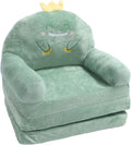 Green Cartoon Dinosaur Folding Chair for Children Sofa Soft Handle Wide Comfortable Support for Reading Playing Fabrics Sponge (Folding in Thirds)
