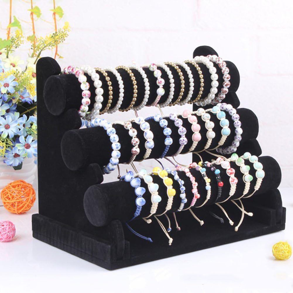 Wudygirl Bracelet Holder Velvet 3 Tier Jewelry Display Stand Storage Watch Bangle Necklace Organizer Showcase(3 Tier)