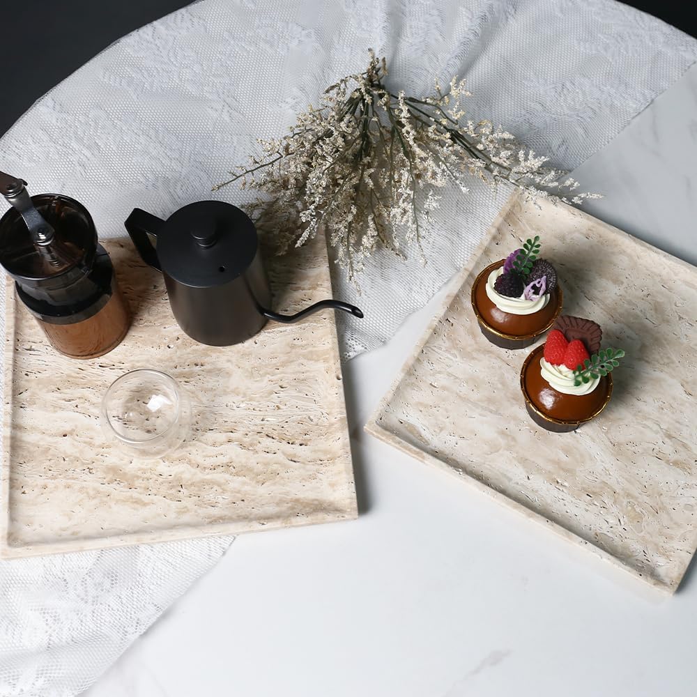 Natural Beige Travertine Marble Luxury Tray,for Kitchen Sink,Bathroom Soap Bottles,Makeup,Towel Organizer Tray