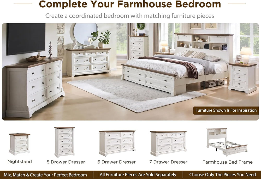 Farmhouse 26"H Nightstand Set of 2, 23.6"W End Table with Charging ...