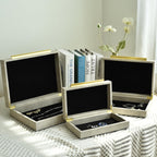 Faux Shagreen Leather Jewelry Storage Boxes Set of 3 with Gold Handles, Velvet Lined Stackable Organizer for Women, Vanity, Dresser, Gift, White