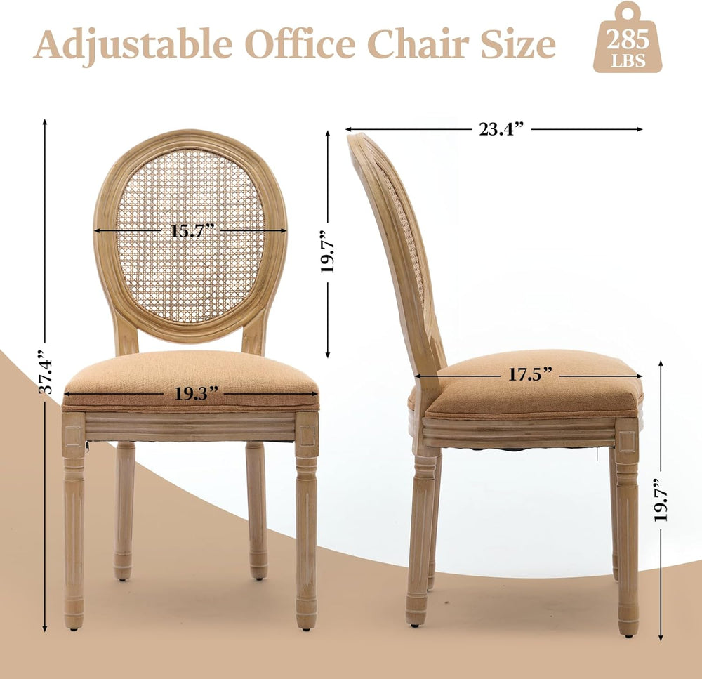 French Country Dining Chairs Set of 4,Upholstered Chairs with Rattan Round Ba...