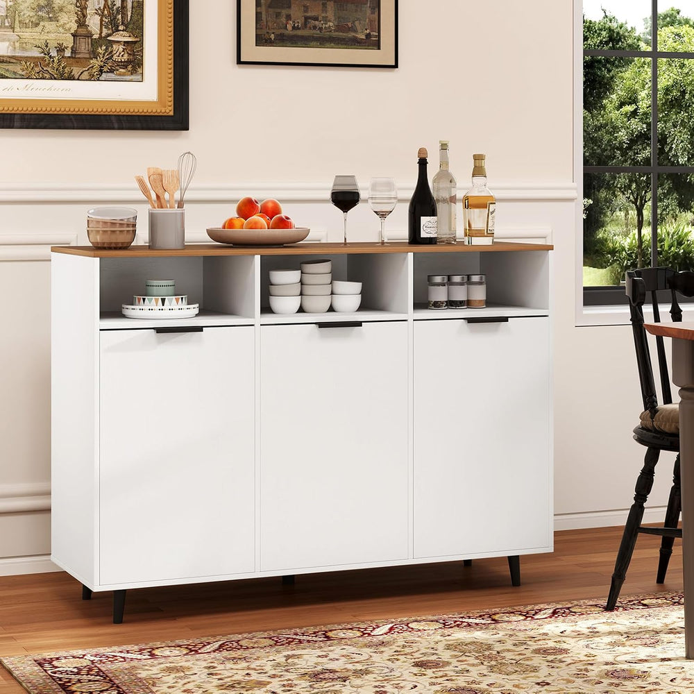 LOKO 47" W Buffet Sideboard, Kitchen Storage Cabinet with 3 Open Compart...