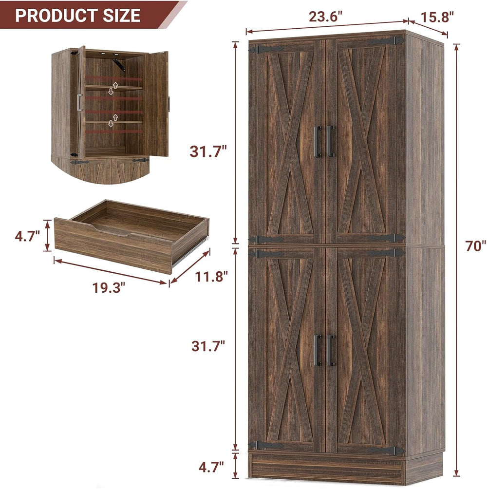 Unikito 71" Tall Farmhouse Kitchen Pantry Storage Cabinet with Barn Door...