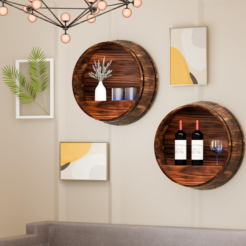 Whiskey Barrel Decor, Bourbon Whiskey Barrel Shelf, Wall Mount Wine Rack | Ru...