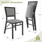 VECELO Folding Chairs Set of 2 with Cushion, Foldable Padded Seats with Heavy Duty Metal Frame for Kitchen/Dining/Living Room, No Assembly & Space Saving Design, Grey