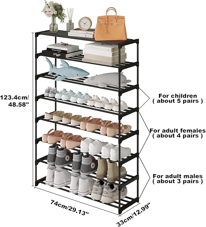 Calmootey 8-Tier Shoe Rack, Tall Large Capacity 40 Pairs Shoes Storage Organizer, Stackable Wide Shoe Shelf for Entryway, Hallway, Black