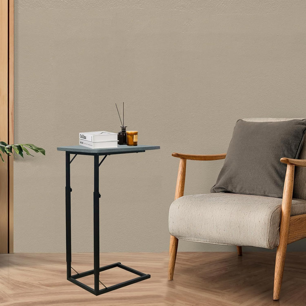 C-Shaped End Table for Couch, Adjustable Sofa Side Table with Sturdy Metal Fr...