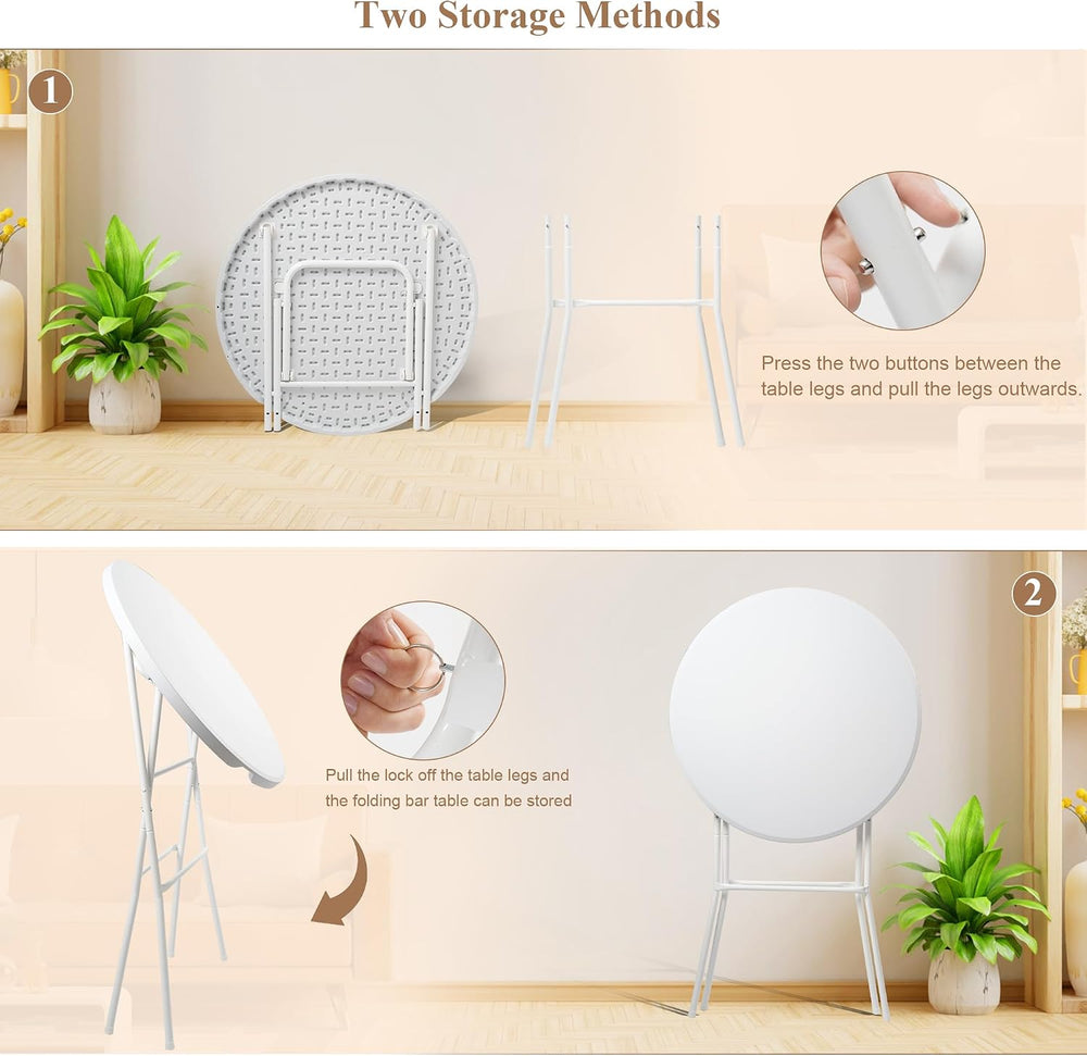 Folding Round Table, 32in Cocktail Table, High Top Table with Removable Legs,...