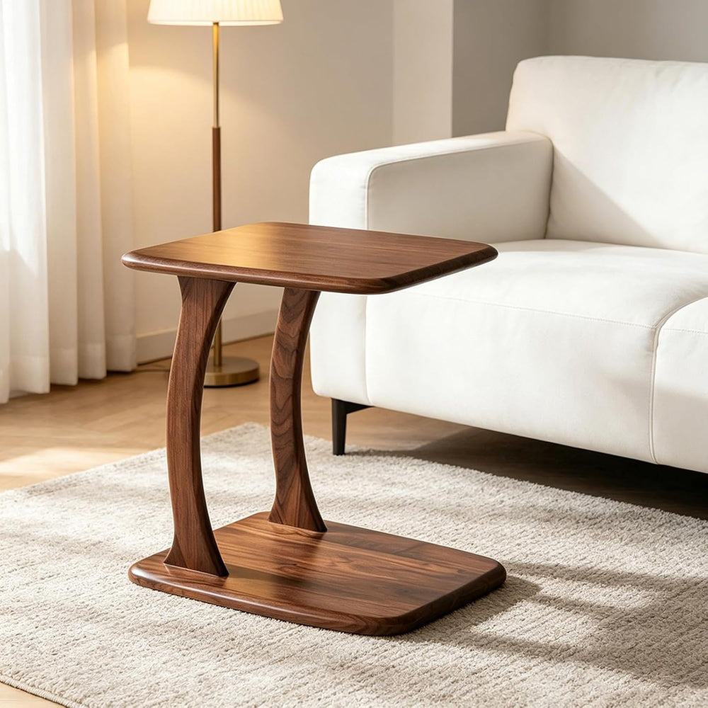 2-Tier C Shaped End Table, Wood Side Table TV Tray Table Couch Table that Sli...