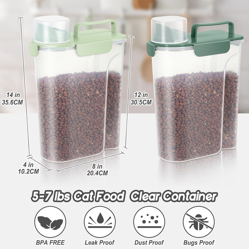 5-7Lbs Dog Cat Food Storage Container with Upgraded Large Nozzle BPA-free, 4 Snap Seals Plastic Pet Food Storage Containers with Handles (Green+Dark Green, 5L-2pack)