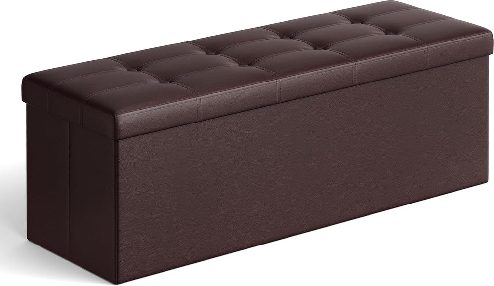 SONGMICS Storage Ottoman Bench, 43.3 Inches Folding Foot Rest Stool | PU Leat...