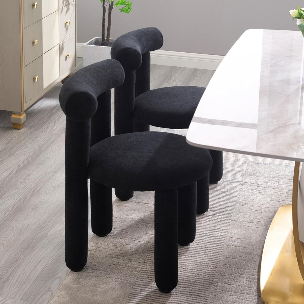 DUOMAY Modern Black Boucle Dining Chairs Set of 4, Sherpa Upholstered Kitchen...