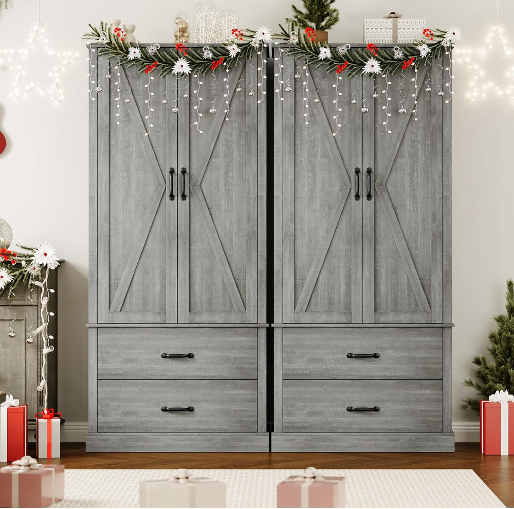 65" Tall Kitchen Pantry Cabinet with Barn Doors, Drawers & Adjustabl...