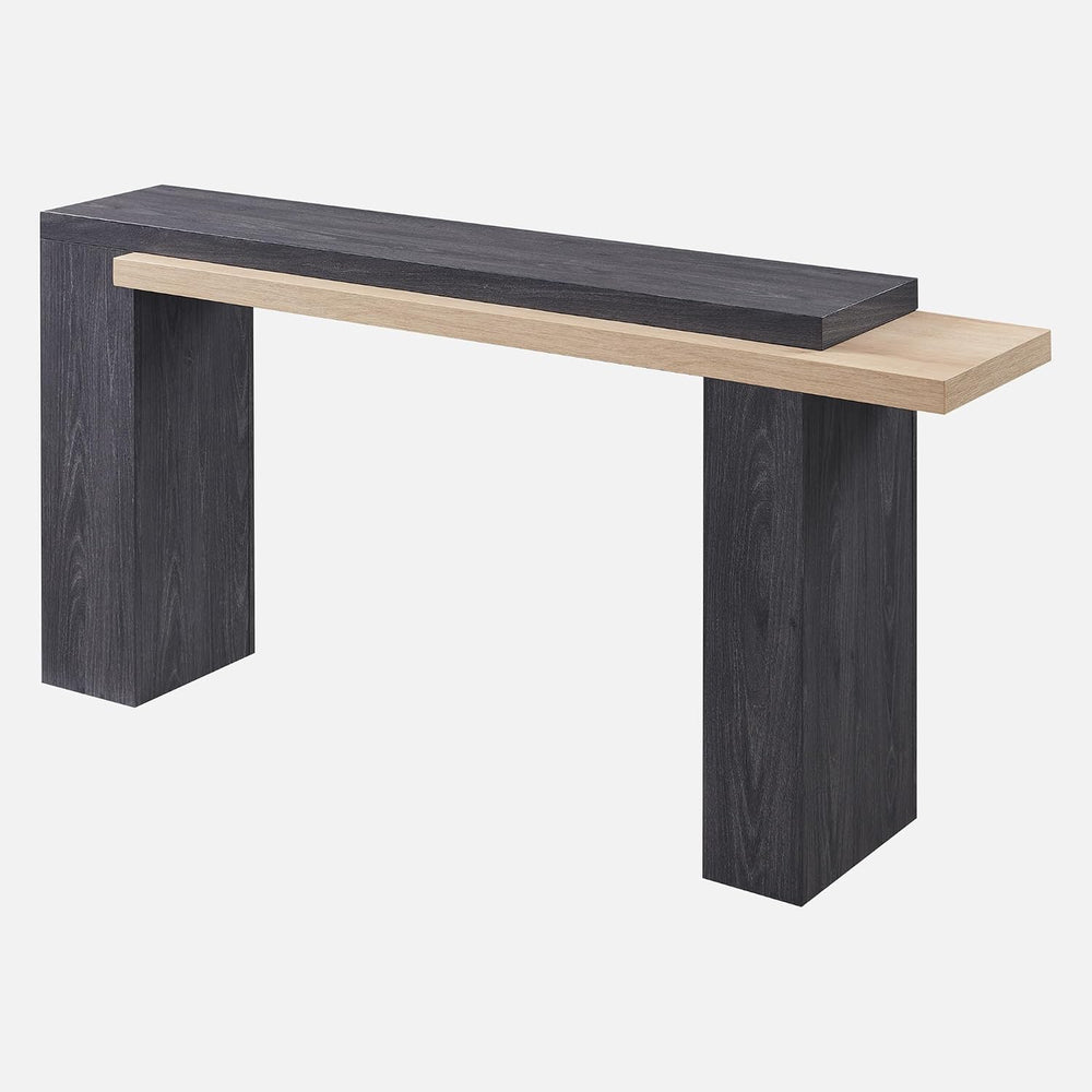 OKD 63" Geometric Console Table with Layered Top, Natural Oak & Dark...