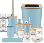 IMAVO Bathroom Accessories Set,Blue Bathroom Set,11 Pieces Bathroom Accessory Set,Trash Can for Bathroom Accessories Décor and Housewarming Gifts
