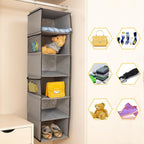 6 Shelves Hanging Closet Organizer, 2 Pack Hanging Storage with 4 Side Pockets for Clothes Shoes, 43.5"x12"x12"(Grey)