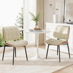 Dining Chair, Mid Century Modern Dining Room Chair with Thick Cushion, Upholstered Faux Leather Kitchen Chairs with Walnut Bentwood Back for Kitchen Dining Room, Beige