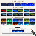 80" Fireplace TV Stand, Modern Entertainment Center for TVs Up to 90", TV Console with Storage Cabinets, Media Console for Living Room, White TV Stand and Black Fireplace