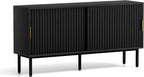 TV Stand for Living Room Farmhouse Entertainment Center with Fluted Sliding Doors TV Console Cabinet with Adjustable Shelf and Storage Media Console, Black