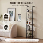 5-Tier Wall Mount Ladder Bookshelf 15.6x11.8in, Black Open Storage Rack with Metal Frame, Multipurpose Sundries Holder for Kitchen Bedroom Bathroom Living Room