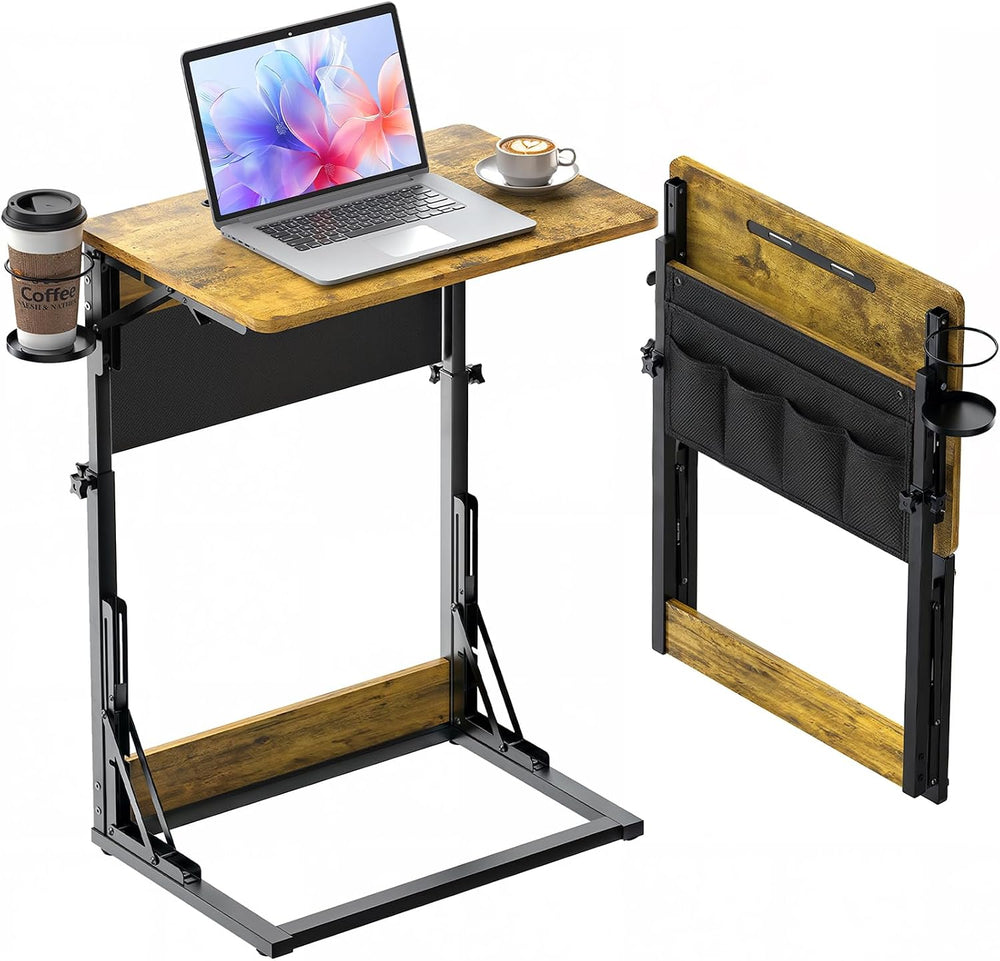 HUANUO Adjustable TV Tray Table with Cup Holder, Storage Bag & Tablet Slot