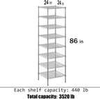 24" Deep x 24" Wide x 86" Height Wire Shelving Kit | 8-Tier | NSF Commercial Storage Rack Unit