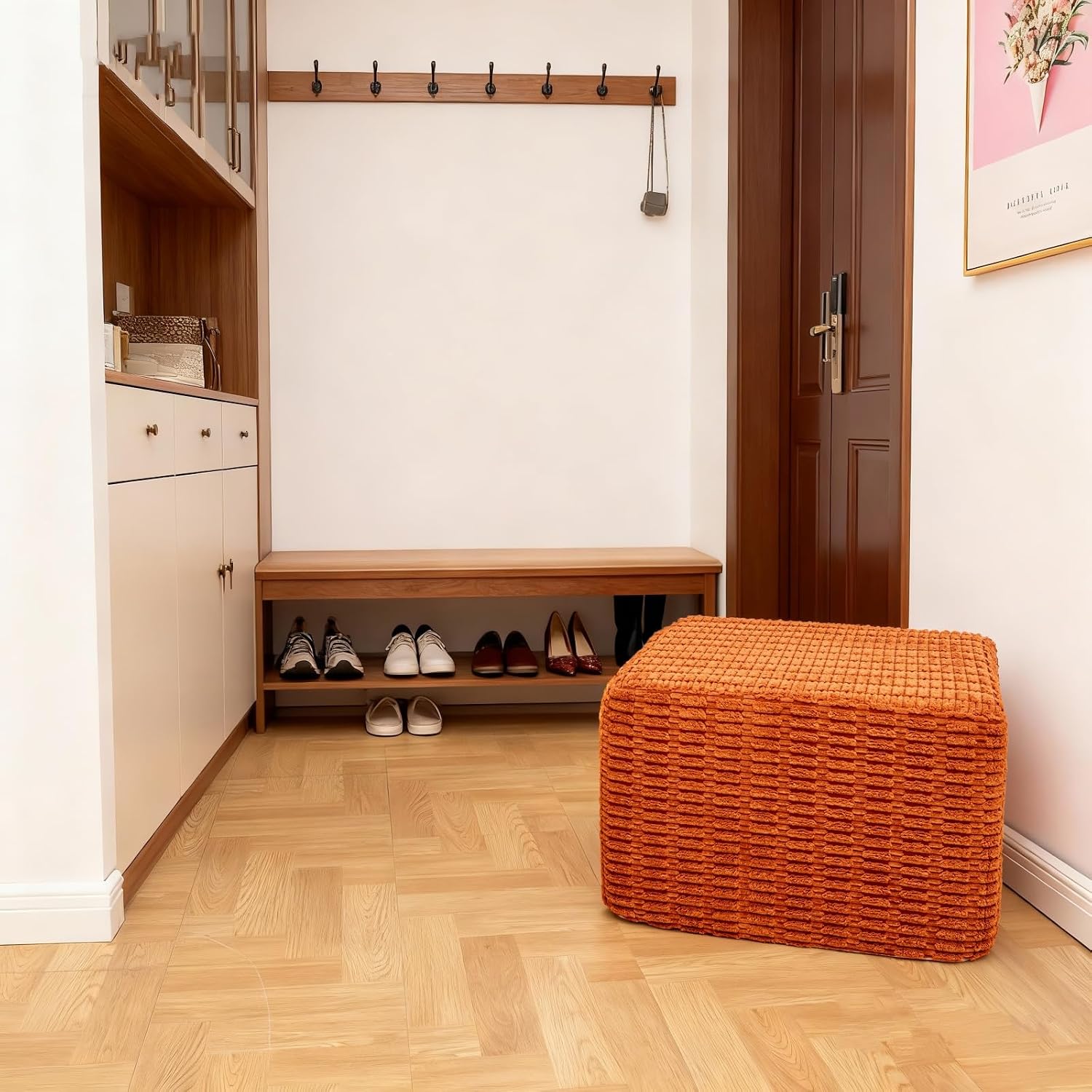 Asuprui Square Pouf Ottoman Foot Rest, Orange, 20x14 in,All-One Foam Filler | Footstool Ottoman,Stuffed Pouf Ottoman,All-One Foam Filler, Footrest,Beanbag Chair,Floor Pouf for Living Room Wedding Bedroom