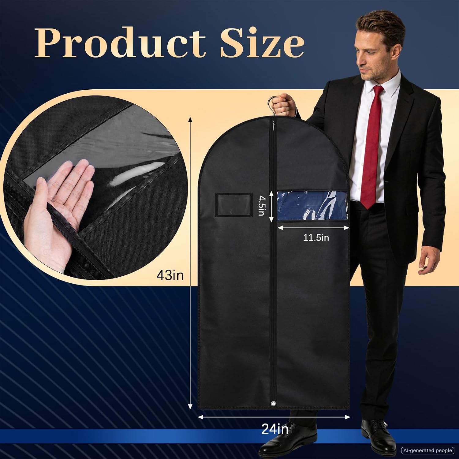 Premium Suit Bags 8 Pack, 43” x 24” Garment Bags for Hanging Clothes | Garment Bags for Travel with Clear Window, Sweater, Coat & Suit Storage